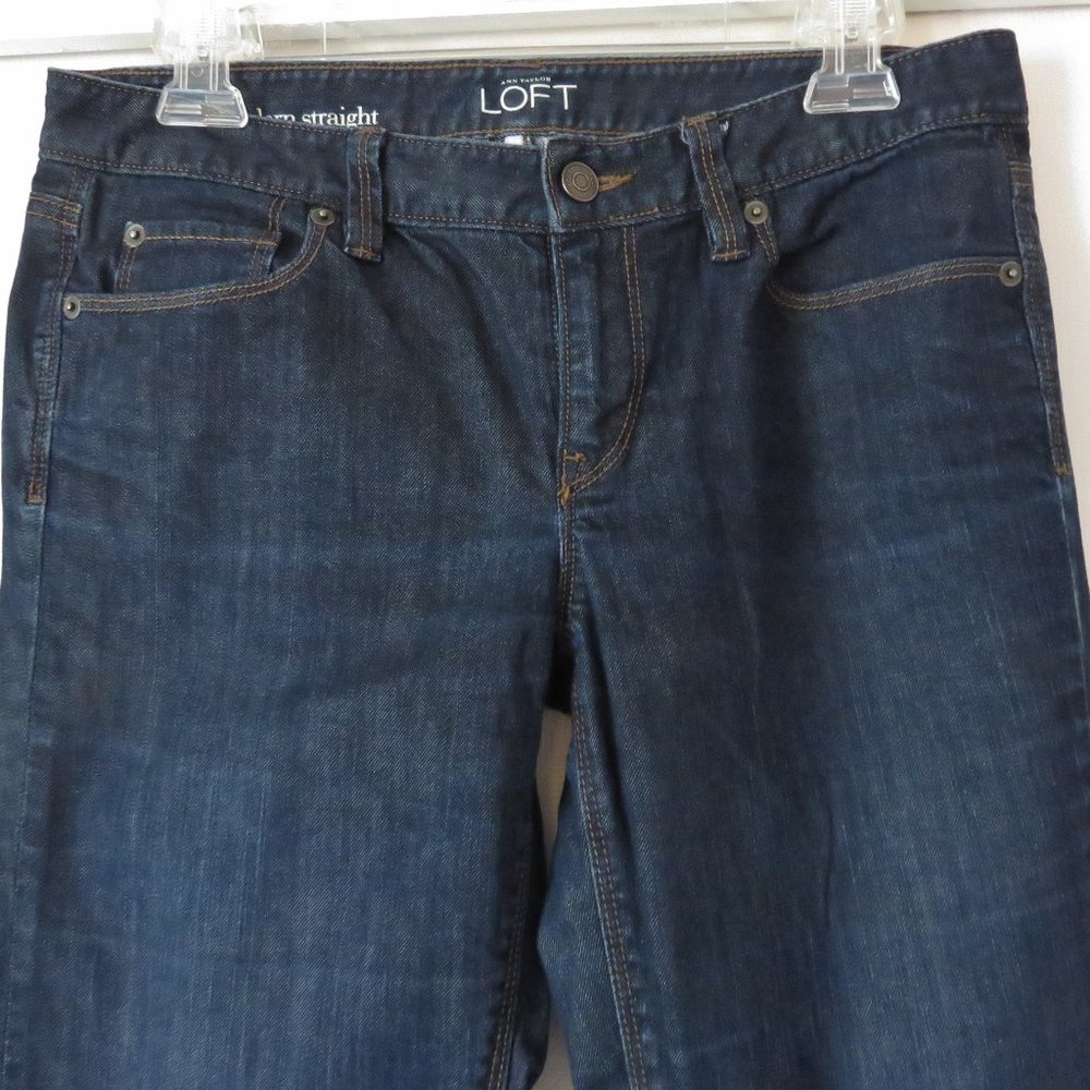 Ann Taylor Loft Modern Straight Jeans, Mid-Rise, Dark Blue, Size 6/28